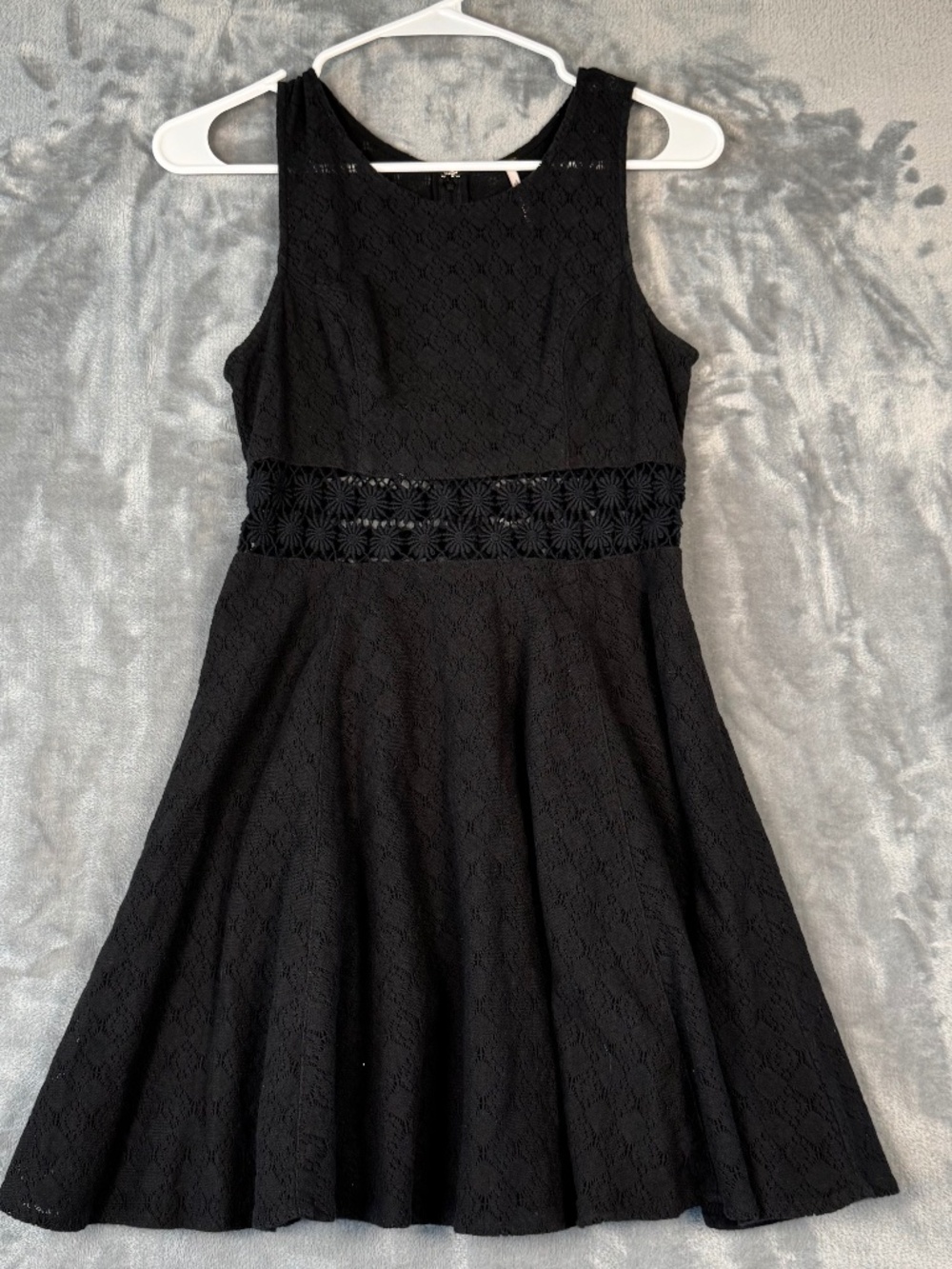 Free People Black Lace Fit and Flare Mini Dress Beaded Waist Size 4